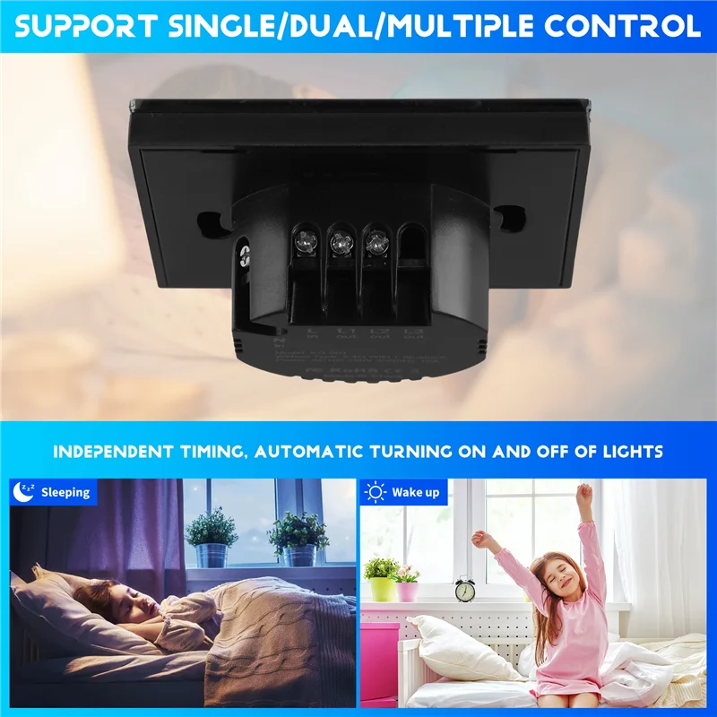 N82R Tuya Wifi Smart Switch Two-Opening Glass Panel Touch Switch Universal For European And National Standards