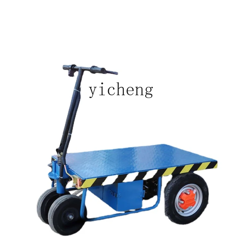 Yy Folding Electric Flat Truck Transport Vehicle Portable Four-Wheel Construction Site Battery Car Trolley