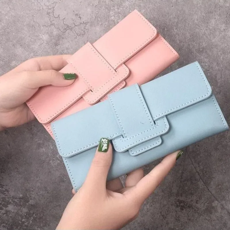 PU Leather Women Wallets Luxury Long Hasp Fold-over Pattern Coin Purses Female Brand Solid Colors New Thin Clutch Phone Bag