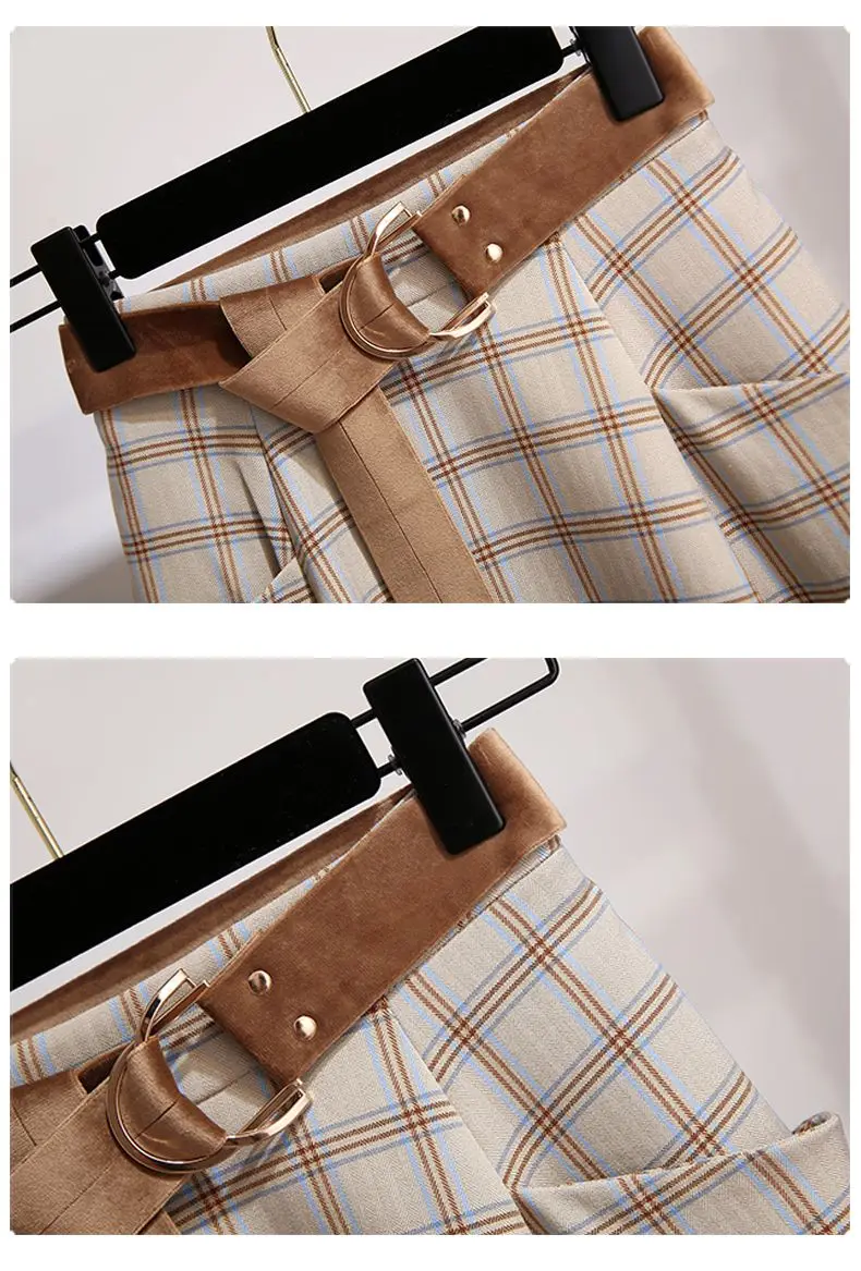 Plaid Vantage Hohe Taille A-linie Lose Mit Gürtel Tasche frauen Rock Koreanische Mode Mid-Kalb Lange Röcke Für frauen 2024 Frühling – Detail 8