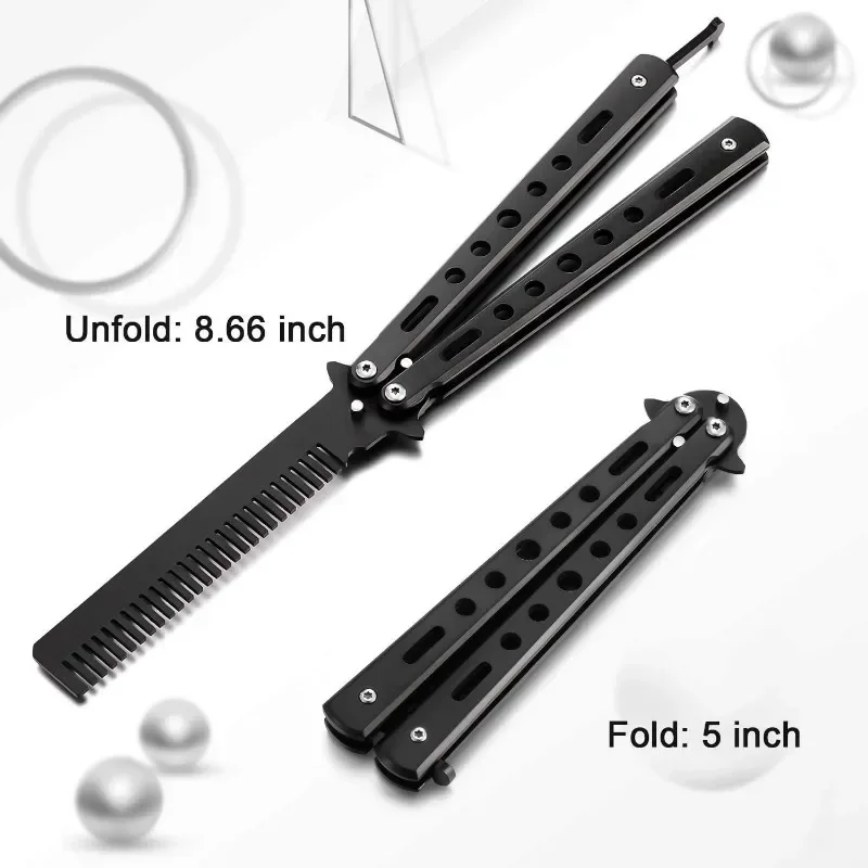 Foldable Comb Stainless Steel Practice Training Butterfly Knife Comb Beard Moustache Brushe Salon Hairdressing Styling Tool