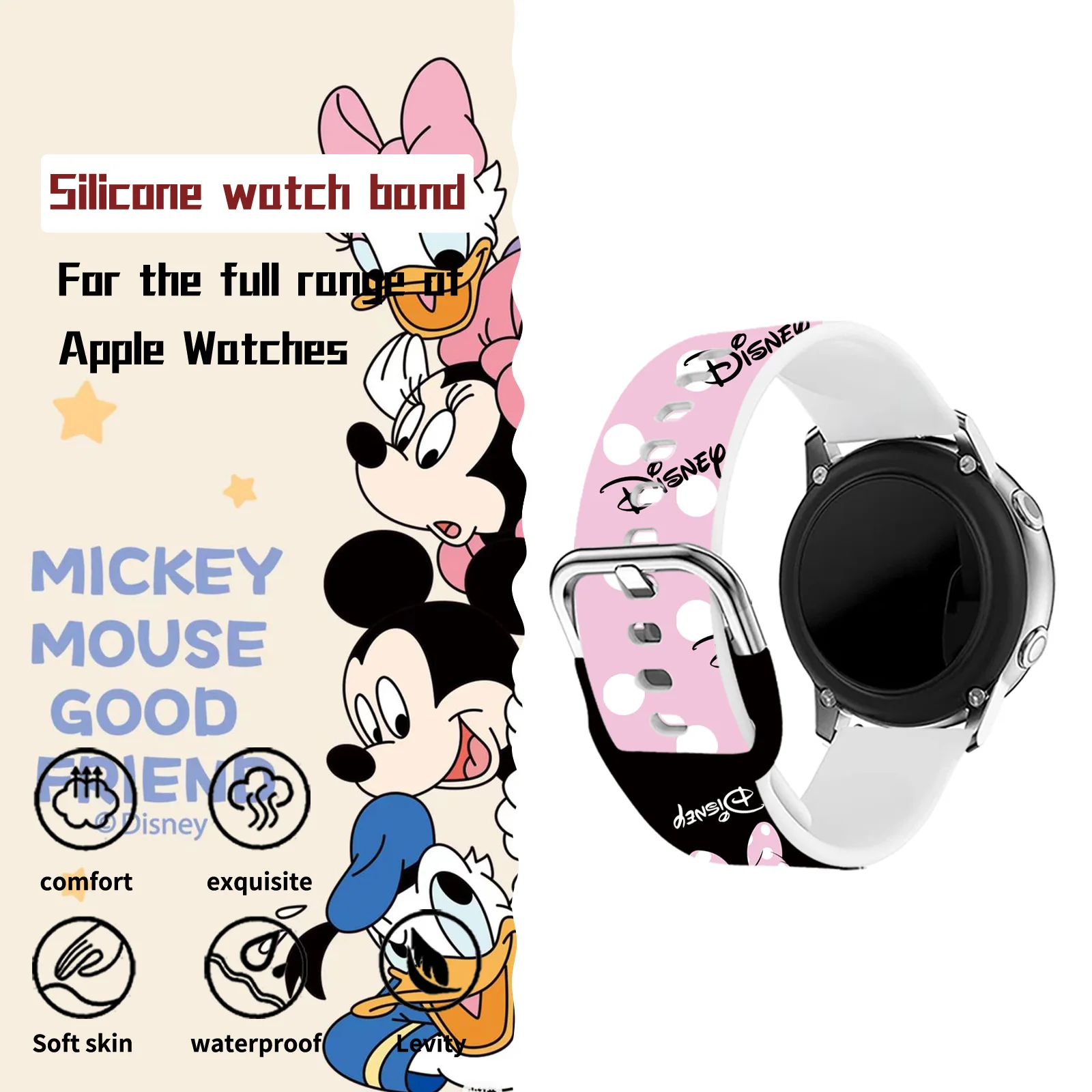 Disney Classics Printed 20mm Strap for Samsung Galaxy Watch 7/6/5 Band Replaceable Bracelet for Xiaomi Huawei Amazfit Watchband