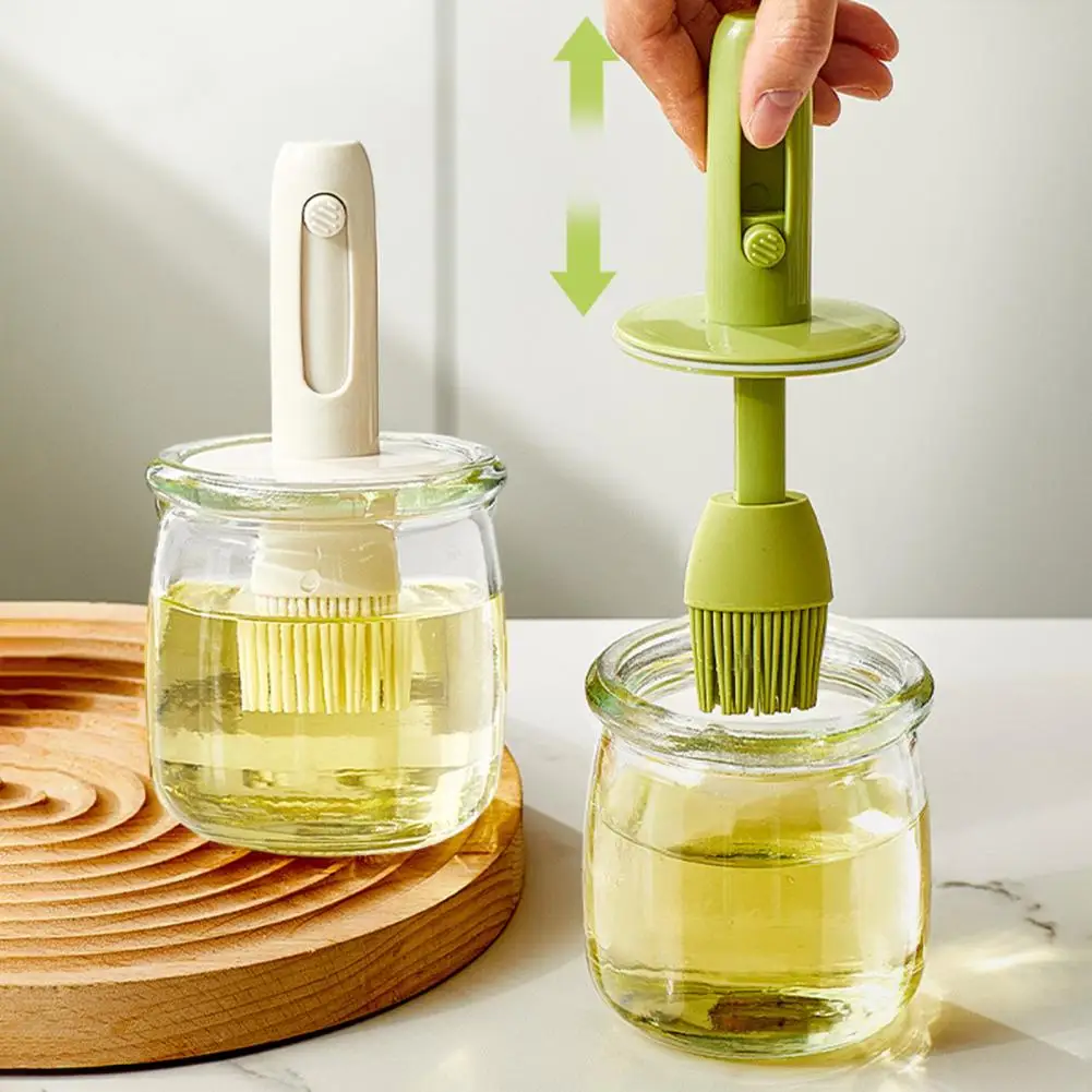 Bbq Brush Glass Oil Bottle with Silicone Brush Easy-fill Wide Mouth Oil Dispenser Food Grade Vinegar Jar for Barbecue Cooking
