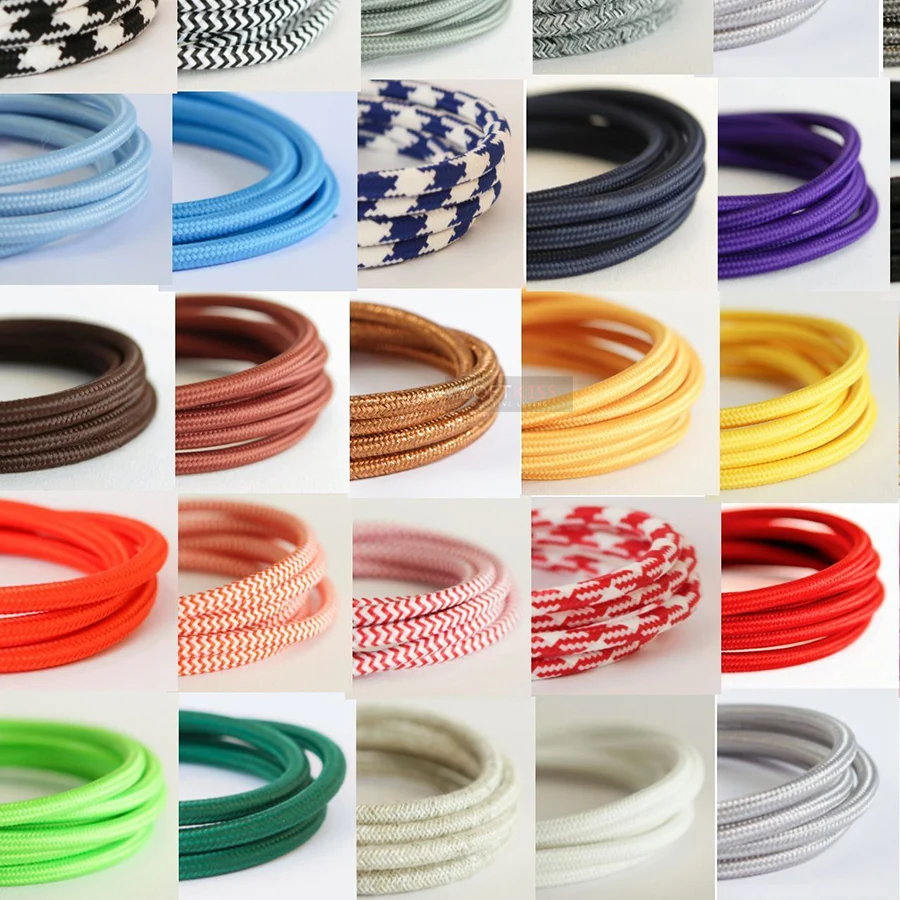 2 Meters/Lot different Colours,Vintage Fabric Copper Eletrical Wire(2*0.75mm) Fabric Wire Cord