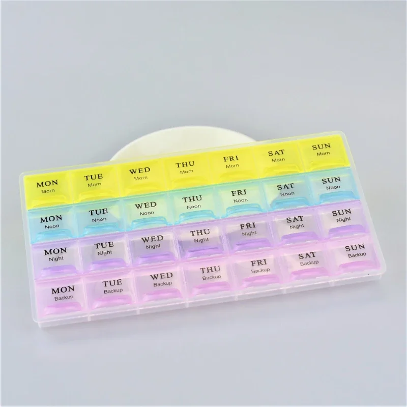 1PC 4 Row 28 Squares Weekly 7 Days Pill Cases Box Organizer Portable Travel with Large Compartments for Vitamins Medicine Case