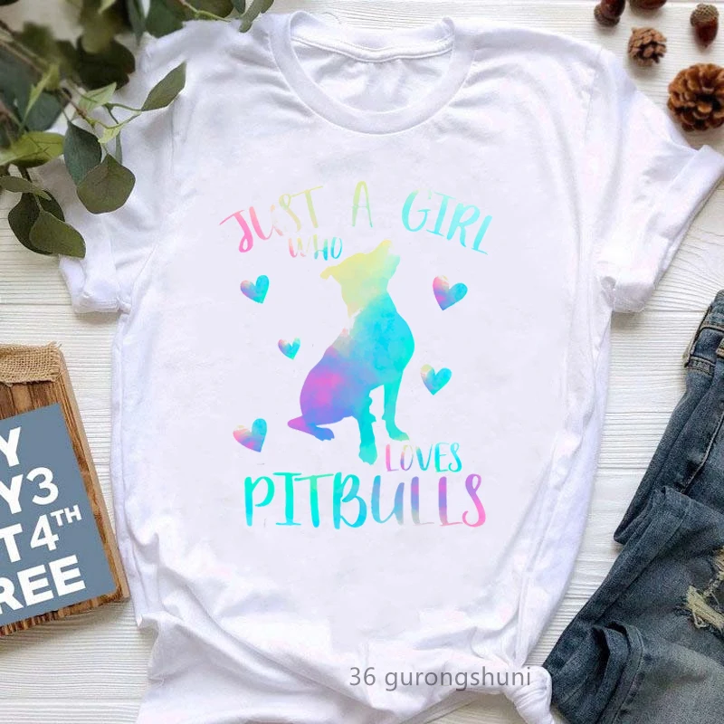 Watercolor Just A Girl Who Loves Pitbulls Graphic Print T Shirt Women Kawaii Dog Lover Tshirt Femme Harajuku Shirt Summer Tops