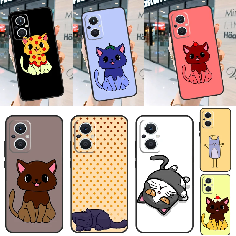 Cute Kawaii Blueberry Cat Case For OPPO Reno 8T 3 4 5 6 7 8 Lite 2Z 4Z 5Z OPPO Find X3 Neo X2 X5 Lite X6 Pro Cover