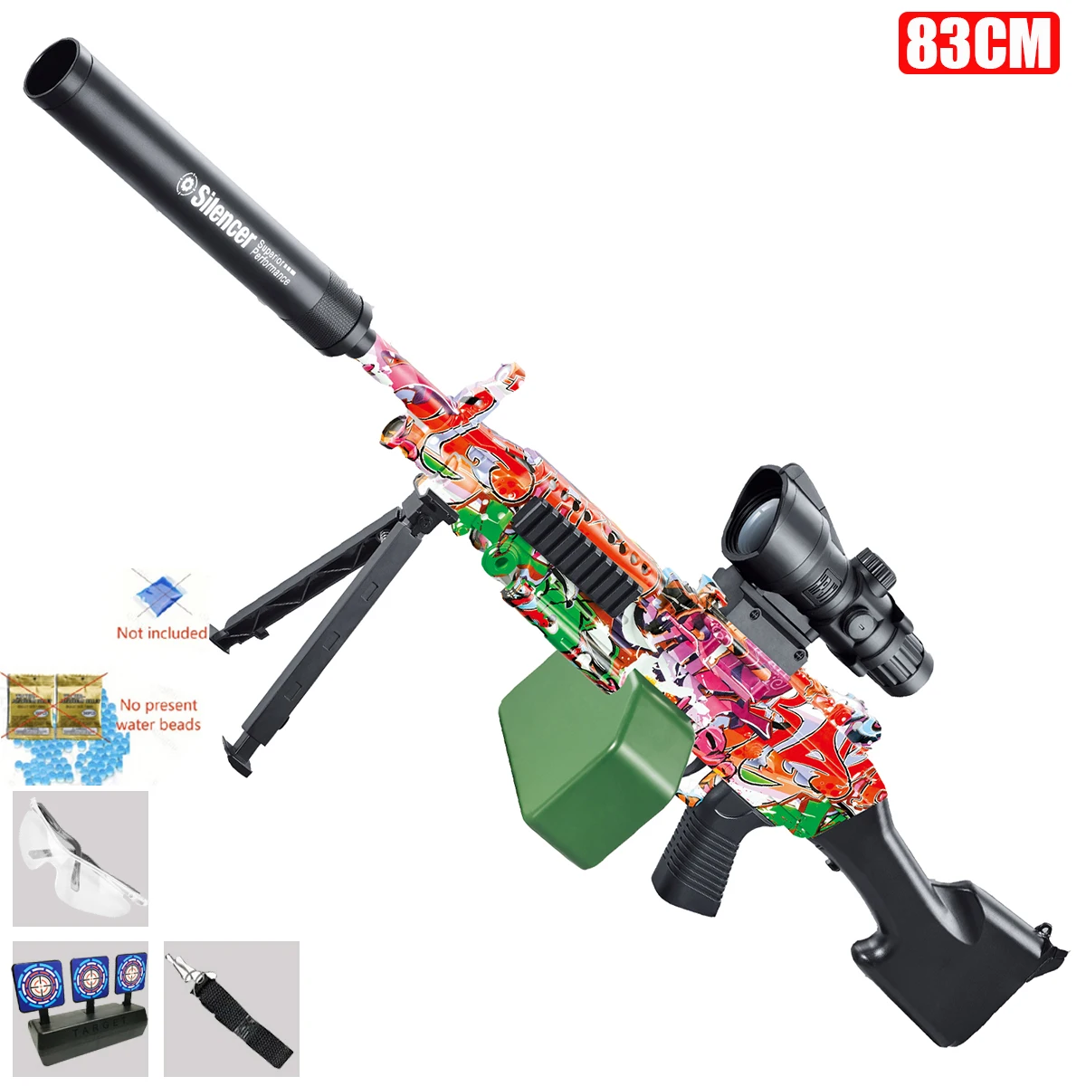 M249 Rivista manuale per alimentazione inferiore Pistola giocattolo Lancia palline di gel da 7-8 mm Giocattolo per ragazzi Gioco all'aperto genitore-figlio Stesso modello
