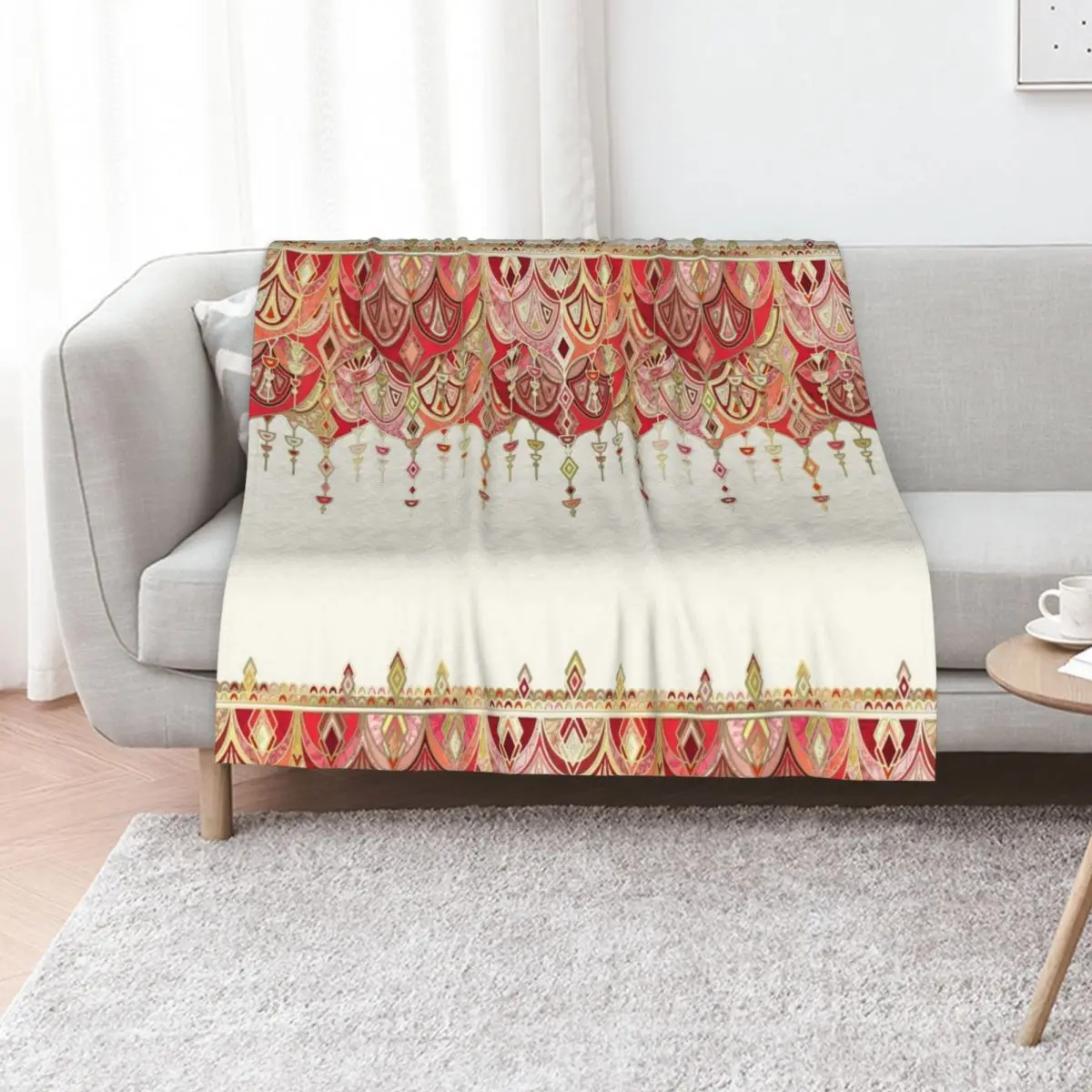 Royal Red Art Deco Double Drop Throw Blanket Furry Travel Warm Picnic for winter Blankets