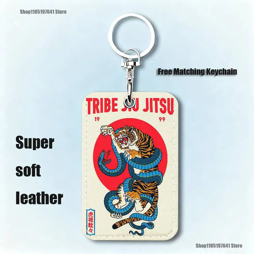 BJJ البرازيلي جيو جيتسو نمط 1 قطعة بولي Leather حامل بطاقة جلدية المفاتيح حلقة رئيسية قفل الباب الوصول العلامات بطاقة الهوية حافظة المفاتيح بطاقة