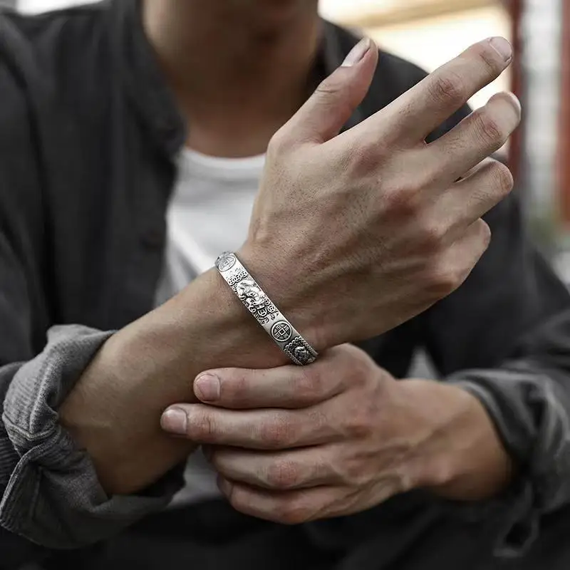 Men\\\'s Personalized Retro Ethnic Animal Pixiu Bangles Men Women Cuff Bracelets Casual Jewelry Gifts