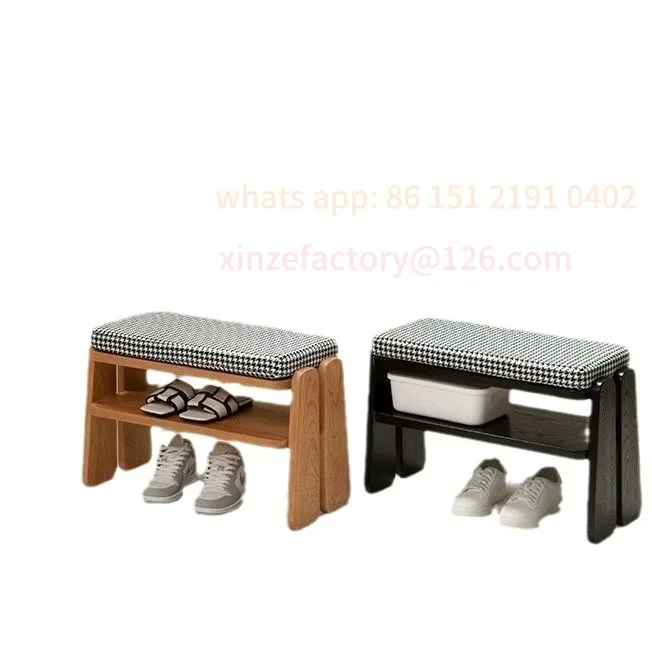 مقعد تغيير الأحذية من الخشب الصلب قابل للتخصيص، مدخل باب المنزل، حقيبة ناعمة منخفضة، خزانة وسادة مقعد، حافة متكاملة، عدد قليل من الرفوف #5