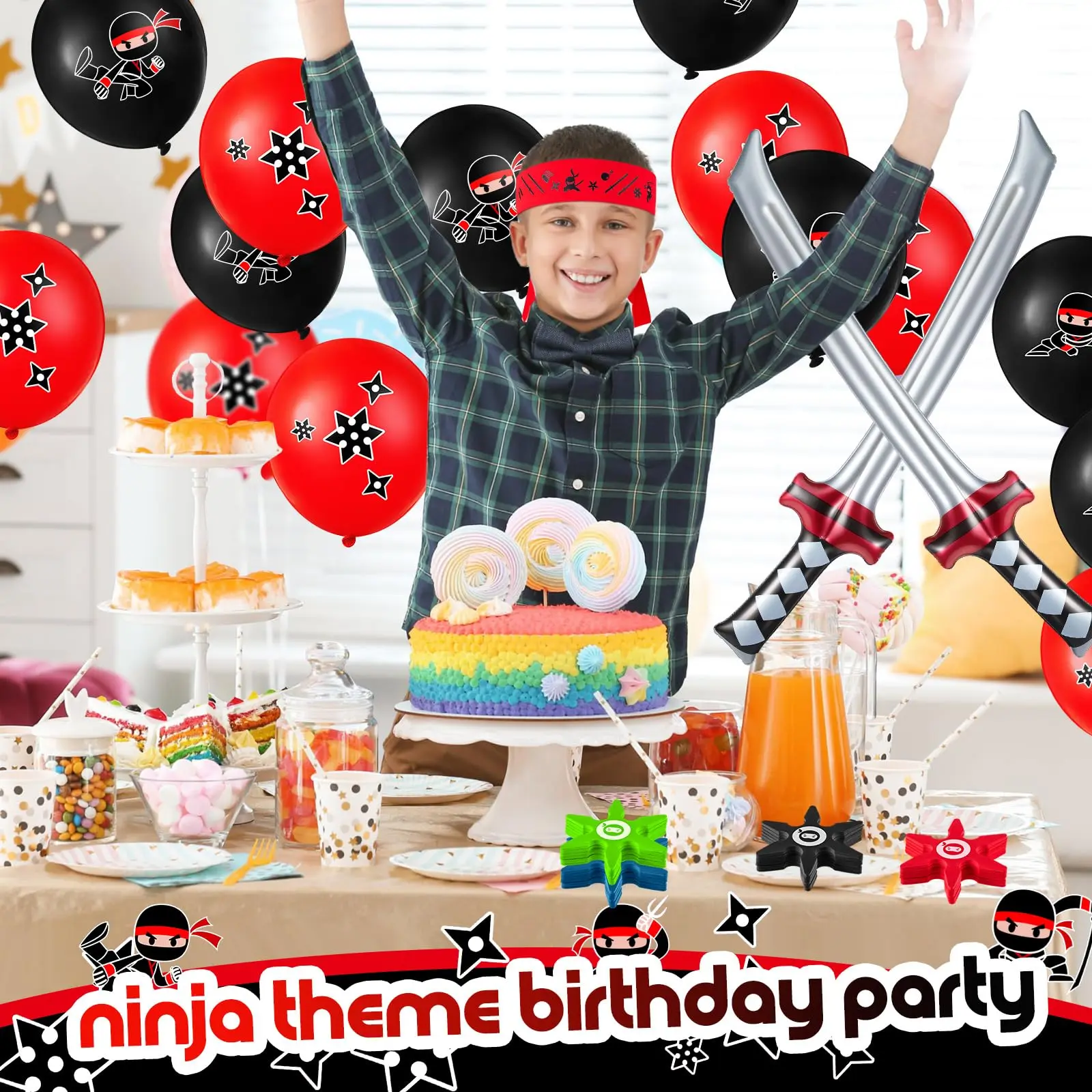 1-20sets Ninja Party Favors Karate Kids Headband Slap Bracelet Inflatable Sword Ninja Theme Birthday Gift Goodie Bags Stuffer view 3
