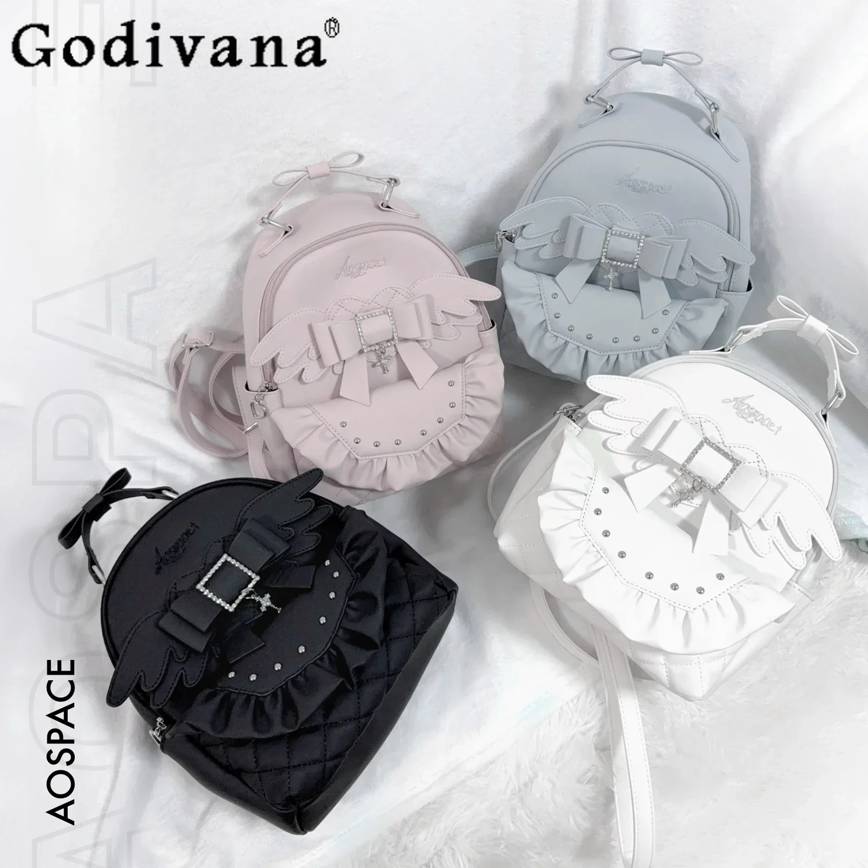 Original Design Japanese Mine Mass-produced Water Color Love Wings Fashion All-Match Backpack for Women Girl Kawaii Student Bags