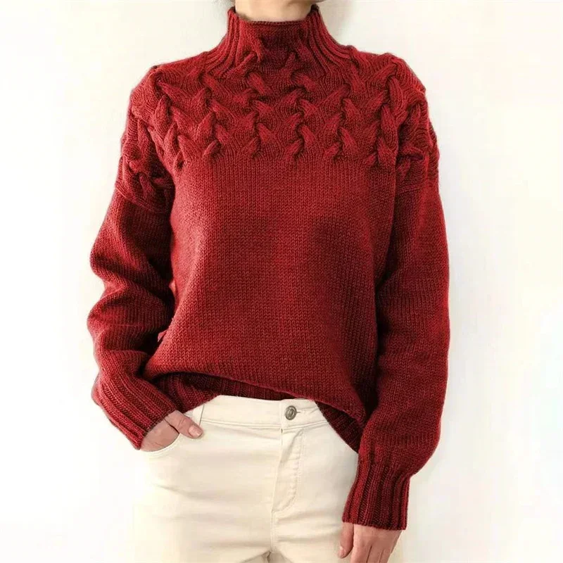 Fashion Crossover Twisted Sweater Women Autumn Winter Warm Turtleneck Pullover Jumpers Female Daily Casual Commuter Knitted Tops