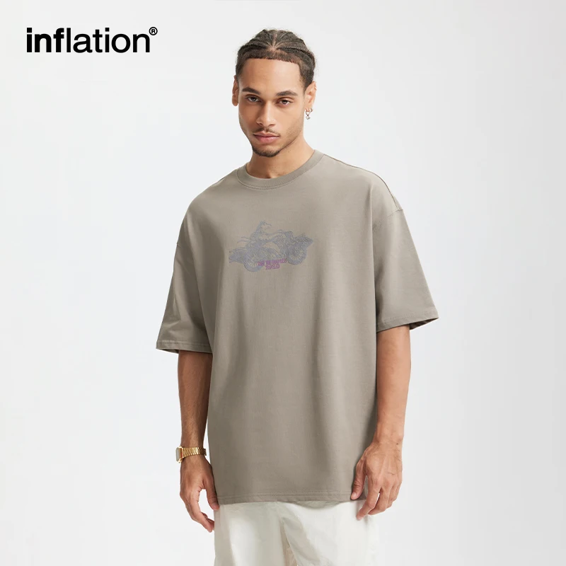 

ИНФЛЯЦИЯ 265G Тяжелая хлопковая футболка Мужская мотоциклетная пенопластовая футболка с принтом Американская уличная одежда Повседневная с коротким рукавом