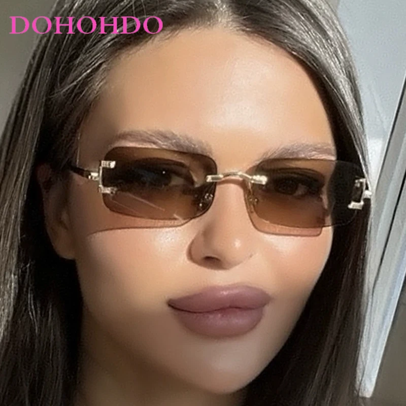 

Trendy Rimless Square Women Sunglasses Luxury Brand Designer Metal Frame Shades Men Outdoor Travel Eyewear Ladies Lentes UV400