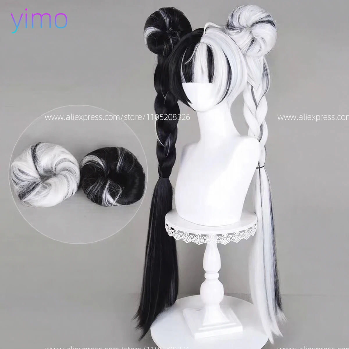 Peluca de Cosplay ZZZ Dialyn, peluca mixta en blanco y negro, pelucas sintéticas resistentes al calor de Anime para disfraz de fiesta de Carnaval y Halloween