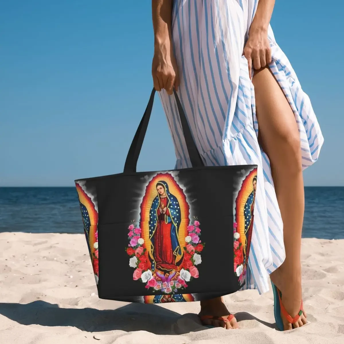 Virgin Mary Of Guadalupe Mexico Catholic Saint Beach Tote Bag Sport Gym Yoga Duffle Large Tote Bag Women Travel Bag Fitness bag