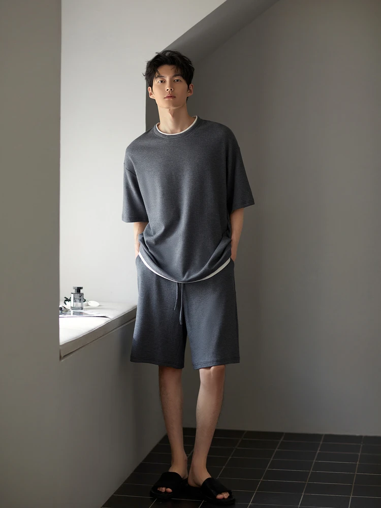 men's-summer-lightweight-pure-cotton-short-sleeve-sleepwear-casual-comfortable-home-clothes-large-size-fashionable-leisure-wa