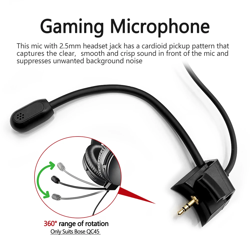 Detachable Gaming Headset Microphone Cable Noise-reducing E-sports Microphone Line with 3.5MM to 2.5MM Plug for BOSE QC45