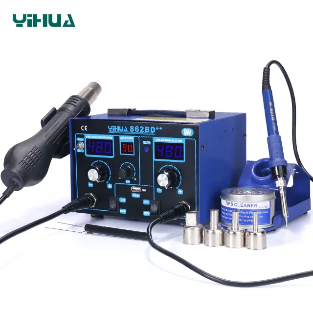 

2 in 1 YIHUA 862BD++ with USB port laptop mobile soldering iron hot air desoldering BGA rework station