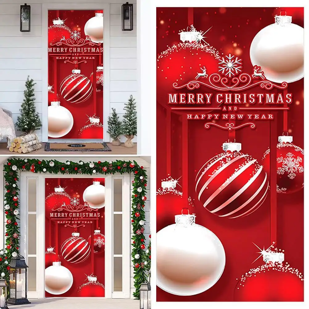 Merry Christmas Decoration Door Curtain Cartoon Santa Hanging Entrance Reindeer Xmas Home Cloth Ornament Party Backdrop N0P1