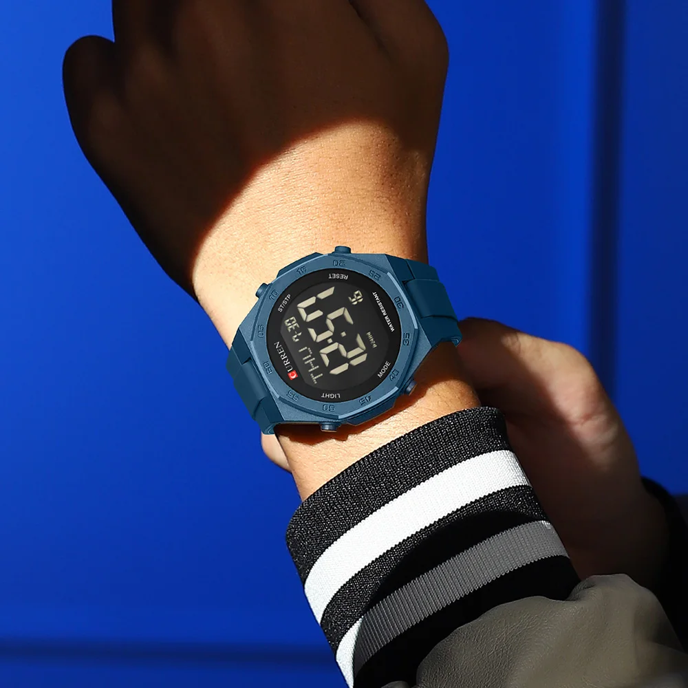 CURREN Multifunction Digital Sports Watch for Men Soft Silicone Band Electronic Wristwatch for Outdoor Alarm Stopwatch Calendar