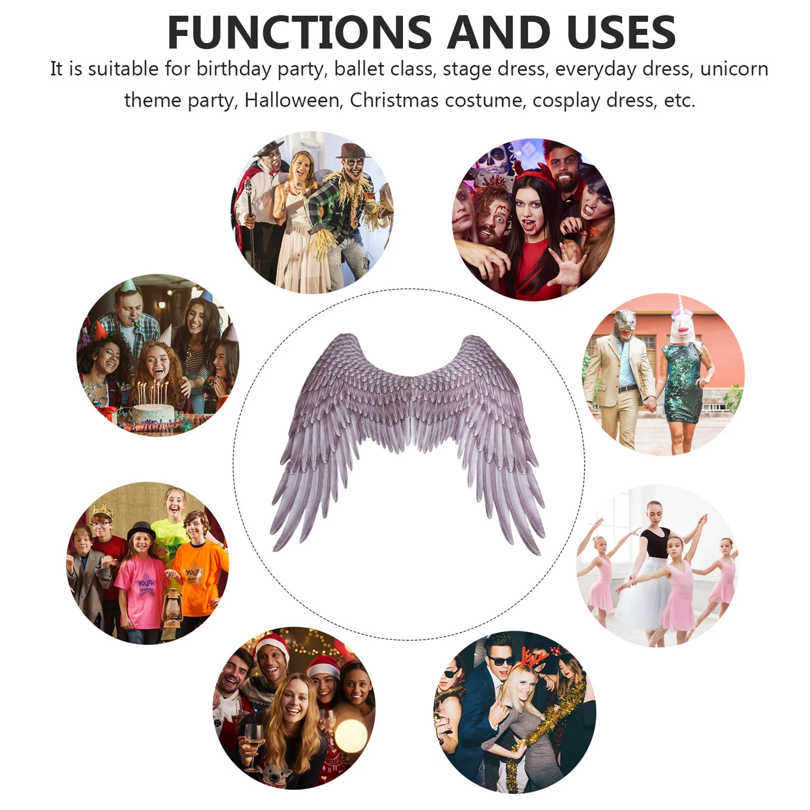 

Set For Halloween Party Role Play Costume Cosplay Wings Light Durable Performance Props Black
