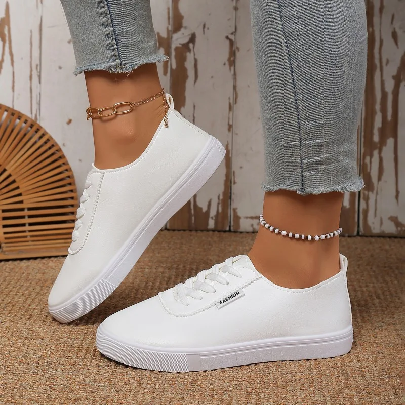 Women's Sneakers Round Toe Flat Heel Smooth Upper Lace Up Walking Shoes Minimalist Casual Daily Footwear Simple Clean Daily Wear