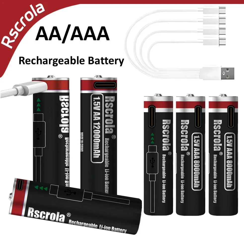 Long-lasting AA/AAA Batteries,12000mAh AA Rechargeable Battery,8000mAh AAA Rechargeable Battery, Large Power for Toy,Remotes etc
