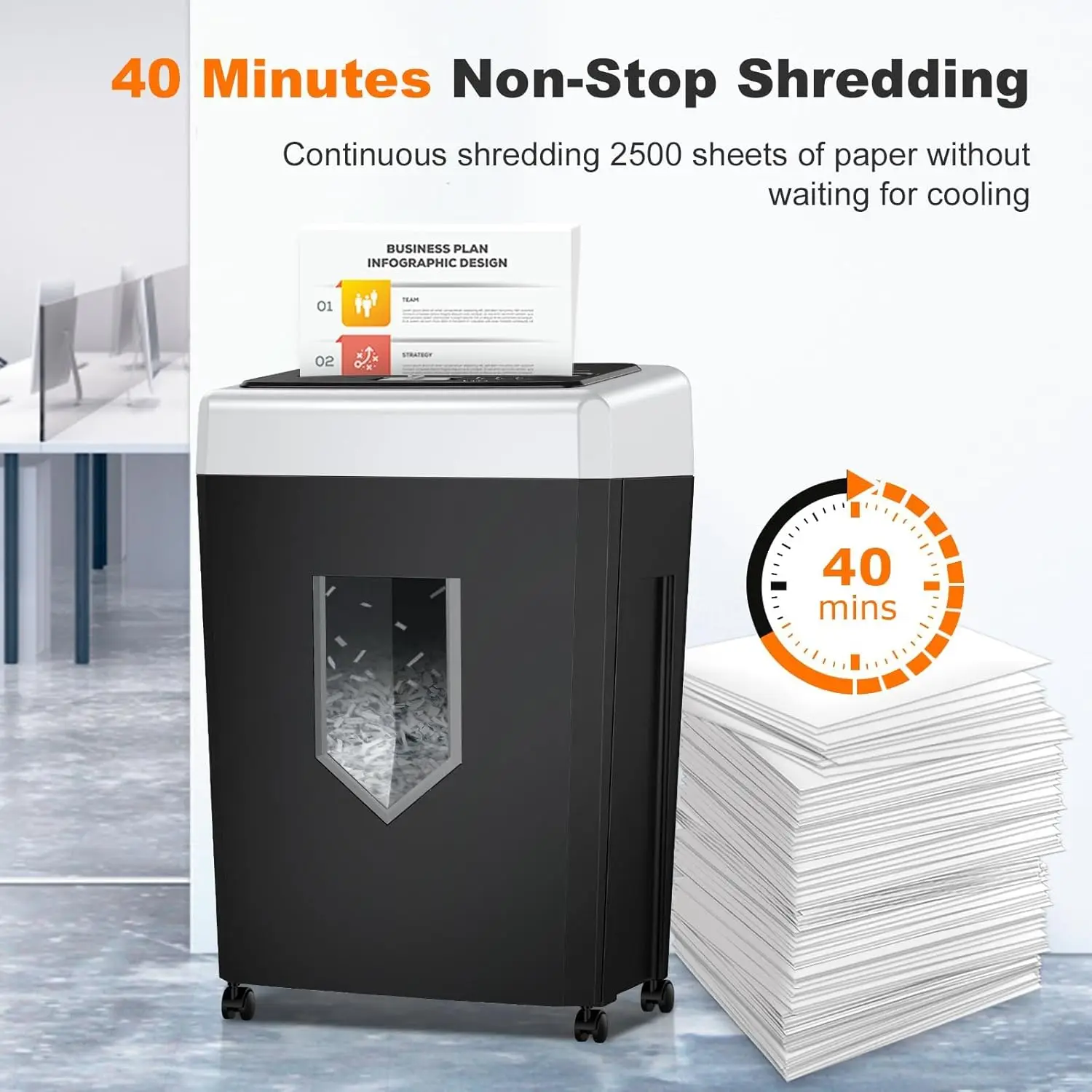 Bonsaii 15-Sheet Cross-Cut  Heavy Duty Shredder for Office Use Shreds CDs/Credit Cards With 4 Casters & 5 Gal Wastebin