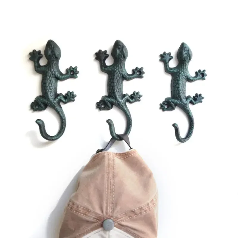 

Creative Gecko Wall Mount Decorative Hooks Cast Iron Retro Big Clothes Coats Hats Towel Hanger Shelf For Kitchen Home Decoration