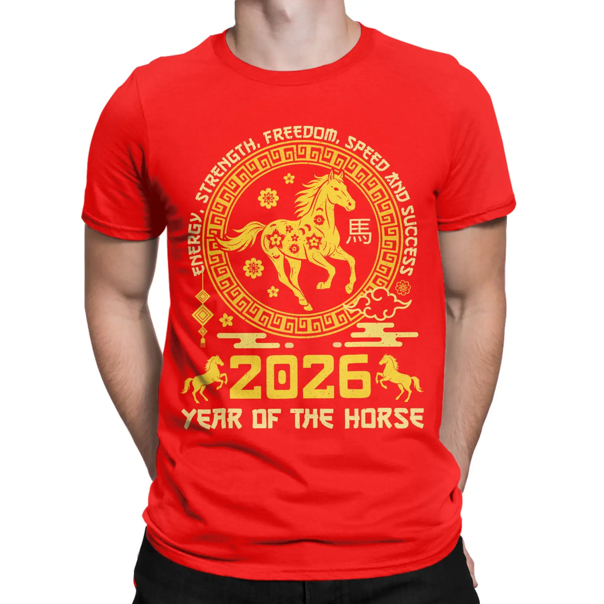 Happy Lunar Chinese New Year of The Horse 2026 Zodiac T Shirt Men's  100% Cotton Crazy T-Shirts Crewneck  Tees Short Sleeve Tops