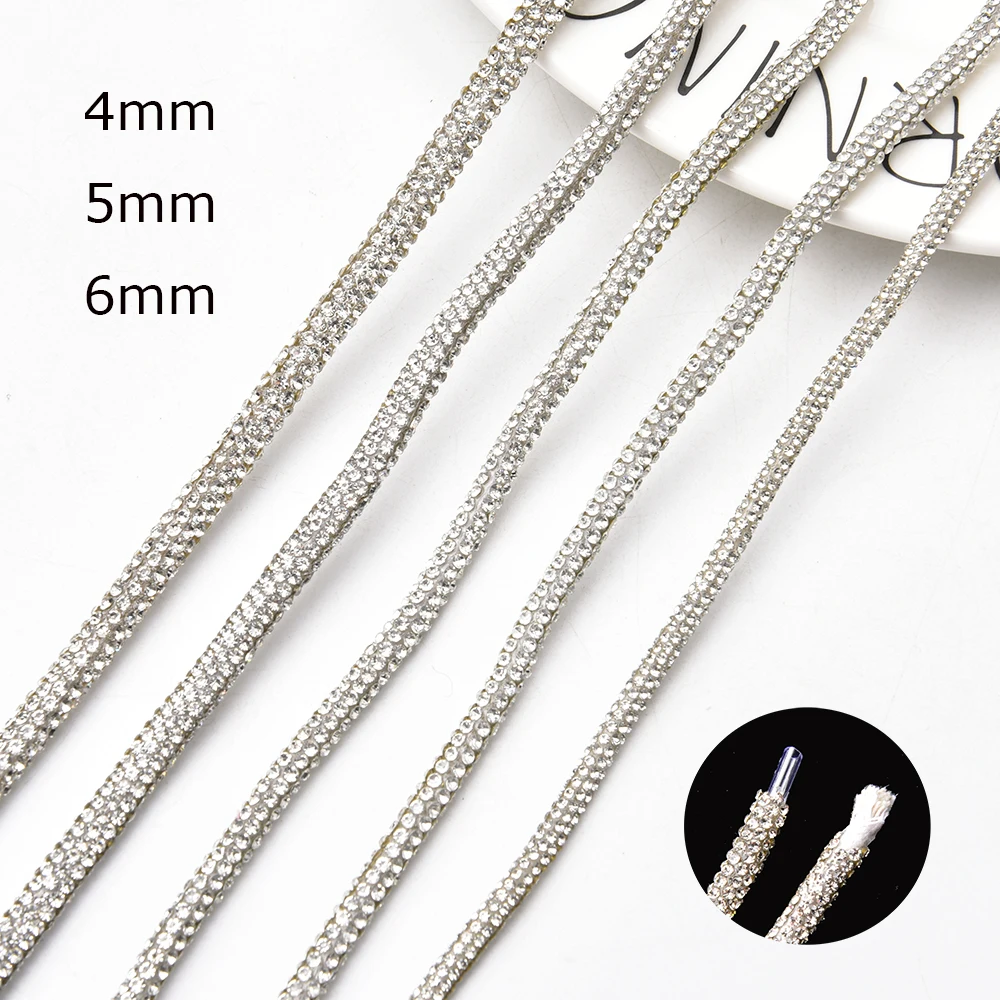 Nuovo 4Mm 5Mm 6Mm cavo di cristallo di vetro corda di strass Applique tubo trasparente corda di cotone fai da te con cappuccio lacci delle scarpe