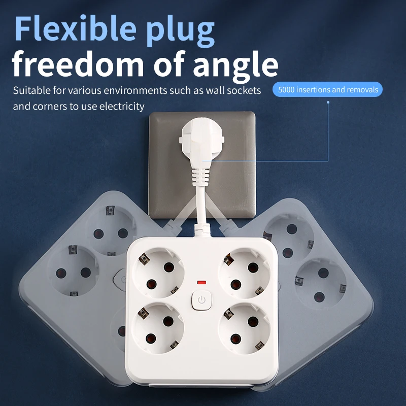EU power socket Plug Outlet with 2 USB ports and 1 Type-C port 4 Sockets power strip main control switch suitable for office use