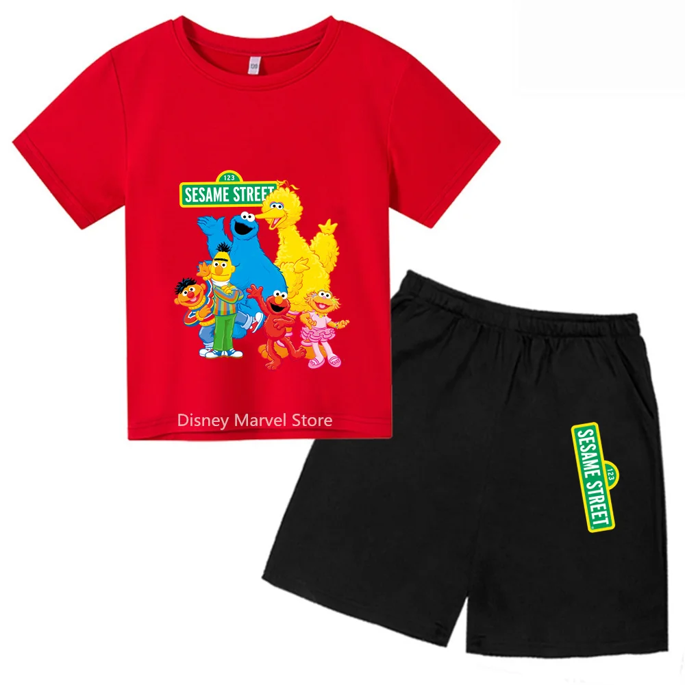 Lovely Baby Sesame Street Shortsleeve Combo - New Summer T-Shirt Shorts, Perfect For Kids' Outdoor Sports And Casual Wear