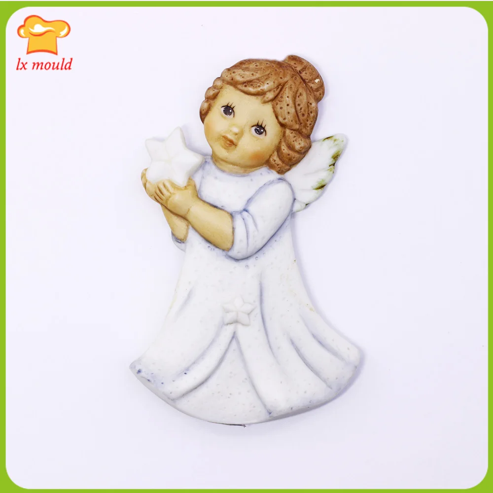 Angel Silicone Cake Mold Star Shaped Sugarcraft Fondant Decor Chocolate Baking Topper Mould for DIY Resin Polymer Clay