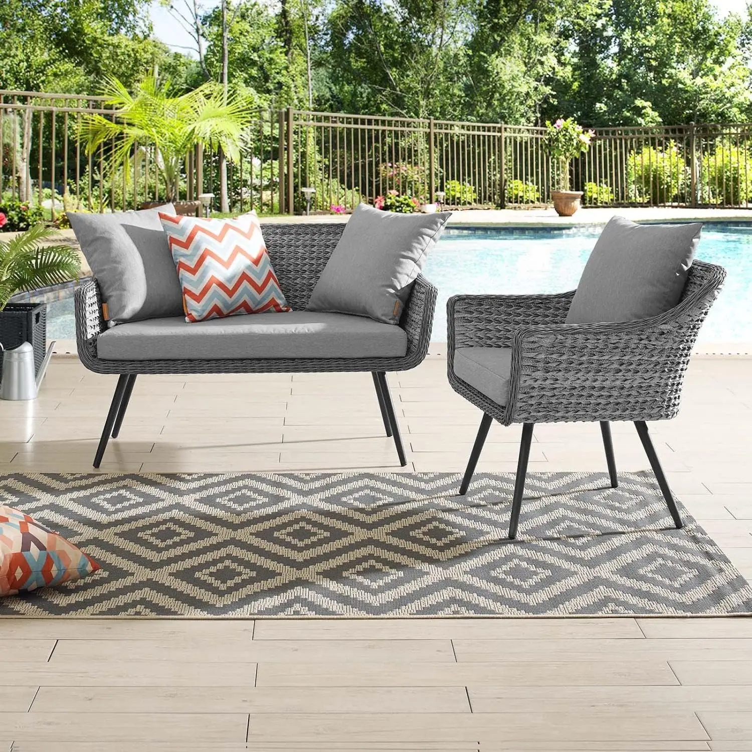 GRY-GRY-SET Endeavor Outdoor Patio Wicker Rattan Sectional Sofa Set,For the backyard, garden, or poolside