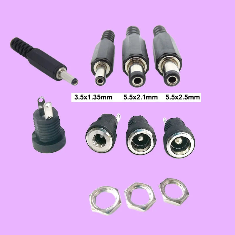 5,5X2,1mm 5,5X2,5MM 3,5x1,35mm DC männlich Weiblich Netzteil jack Stecker Buchse Panel montieren Stecker Adapter 2 Terminal Typ P2