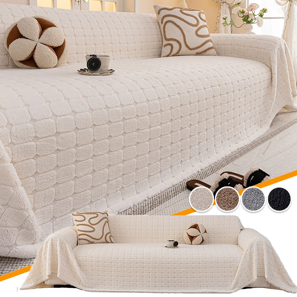 

Warm & Comfortable Cotton Velvet Sofa Towel, New Minimalist Living Room Furniture Decoration Sofa Cover, Detachable Machine Wash