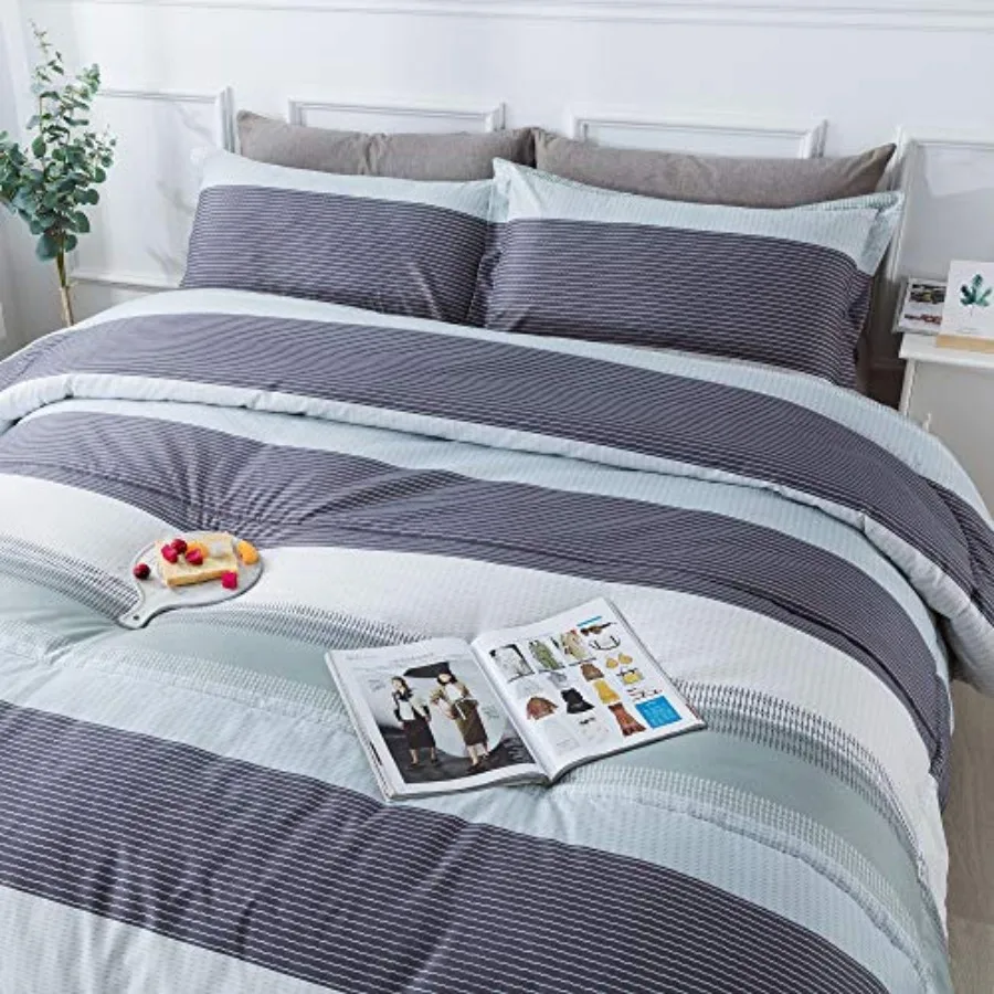 

Stripe Comforter Set Size 66x90 Inch 2 Pieces Patchwork Striped Comforter Soft Down Alternative Comforter Bedding Set with Corn