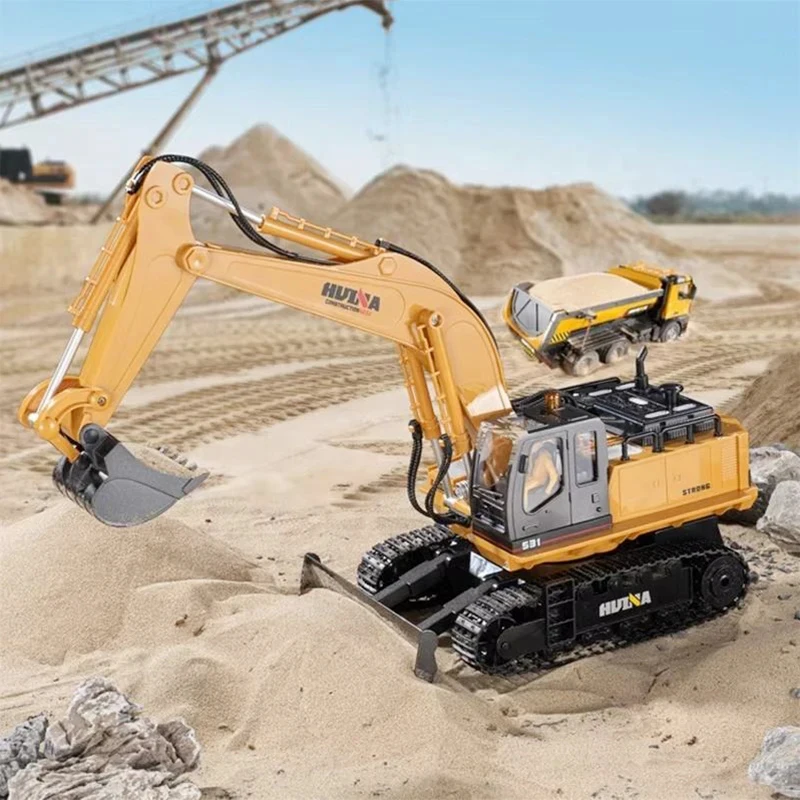HUINA 1:16 Scale 11CH 24G Remote Control Excavator Toy Model with Real Sound Light Bulldozer Construction Vehicle Kids Adult
