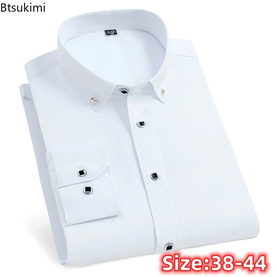 

New Men's Long Sleeve Dress Shirts Fashion Button-up Collar Non-ironing Business Casual Formal Clothing High Quality Slim Shirts