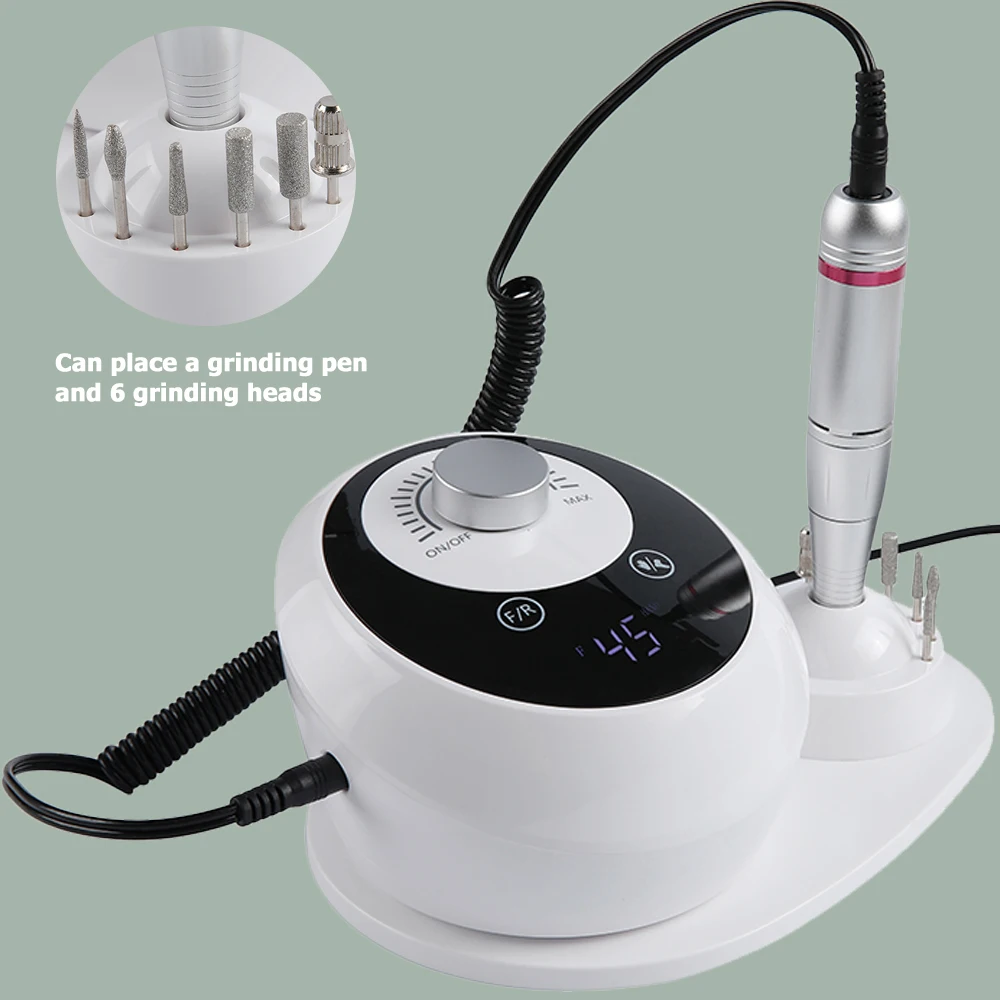 45000RPM 전문 네일 드릴 머신 샌더 젤 큐티클 제거 매니큐어 살롱 전동 네일 파일 머신 풋 페달 포함