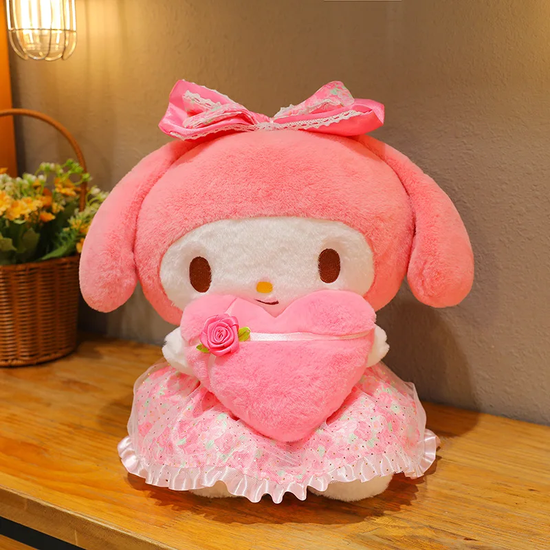 MINISO 24 سنتيمتر أنيمي اللعب Kawaii Kuromi Mymelody الملونة أفخم الحب سلسلة دمية محشوة أفخم استرضاء دمية عيد ميلاد هدايا عيد الحب