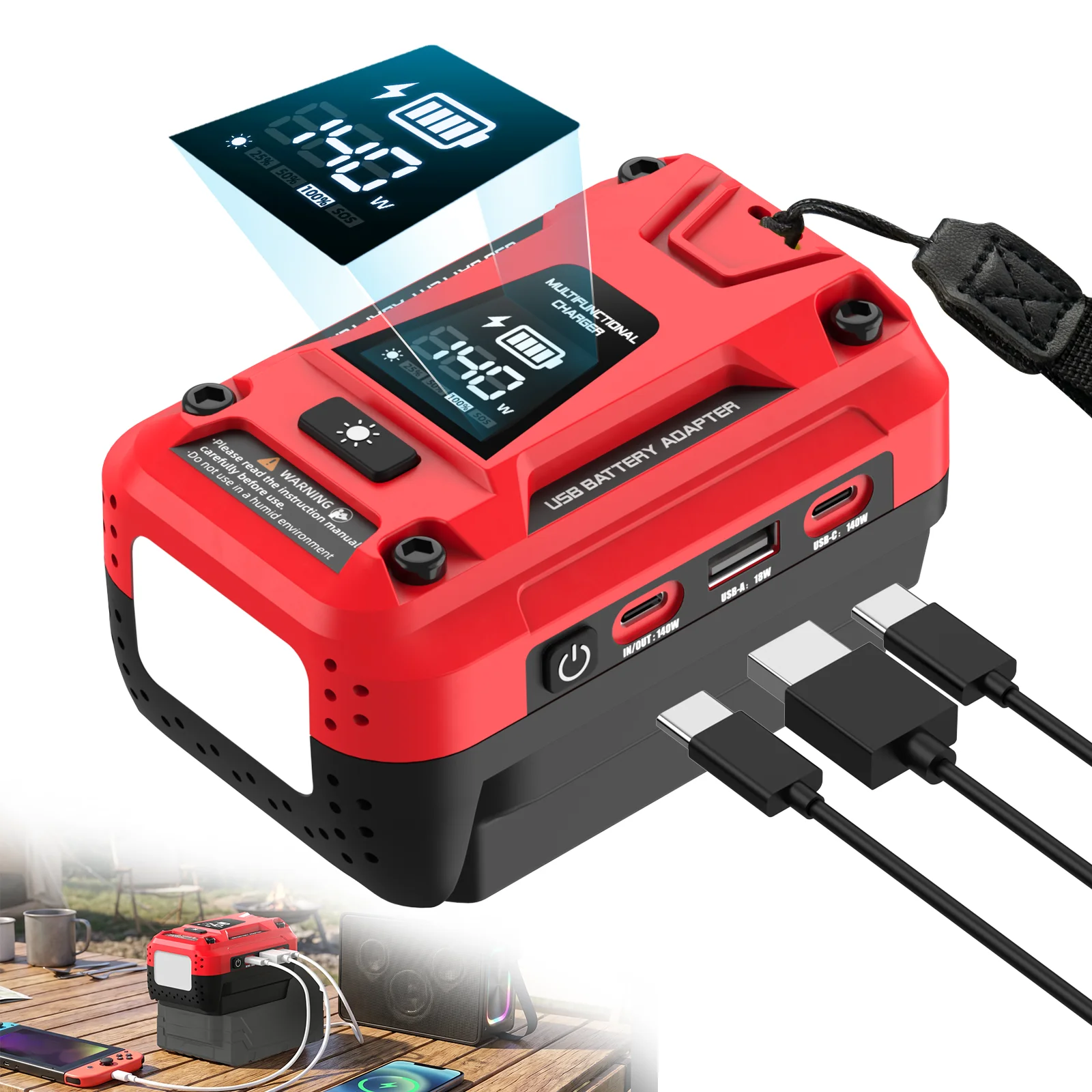 Kzreect Dual 140W USB-C Fast Charger Compatible with Mil-w-k 18V Battery, PD3.1 140W Two-Way Input/Output Charger, 3 USB Ports for Camping, Travel, Emergency (No Battery)