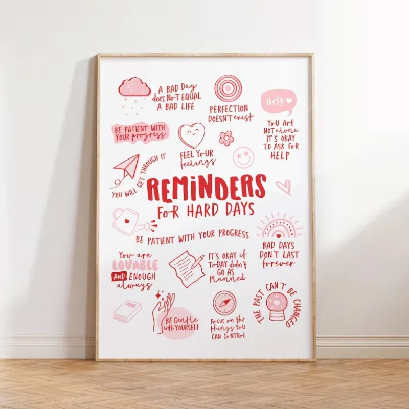 Reminders for Hard Days, Mental Health Office Decor, Therapy Poster, Positive Affirmations, Calming Corner Wall Cavans Art