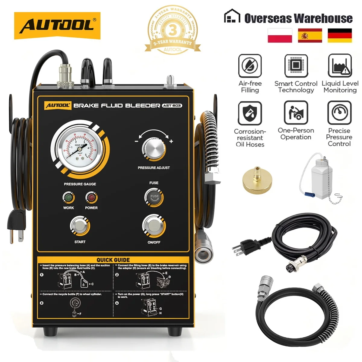 AUTOOL AST603 Pulsating Brake Fluid Exchanger Brake Fluid Oil Exchanger Machine 110V 220V Brake Bleeder Kit Automotive Repair