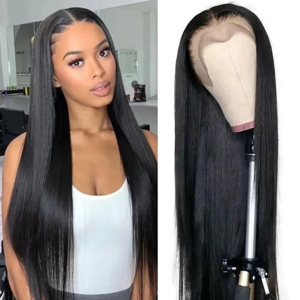 2026 Long Soft Hair Straight Black Color Synthetic Lace Frontal Wig For Black Women Hair Glueless Wig